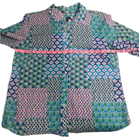 Talbots 100% Cotton Tulip Patchwork Button Front Shirt Long Sleeves Preppy Sz MP - Picture 3 of 8